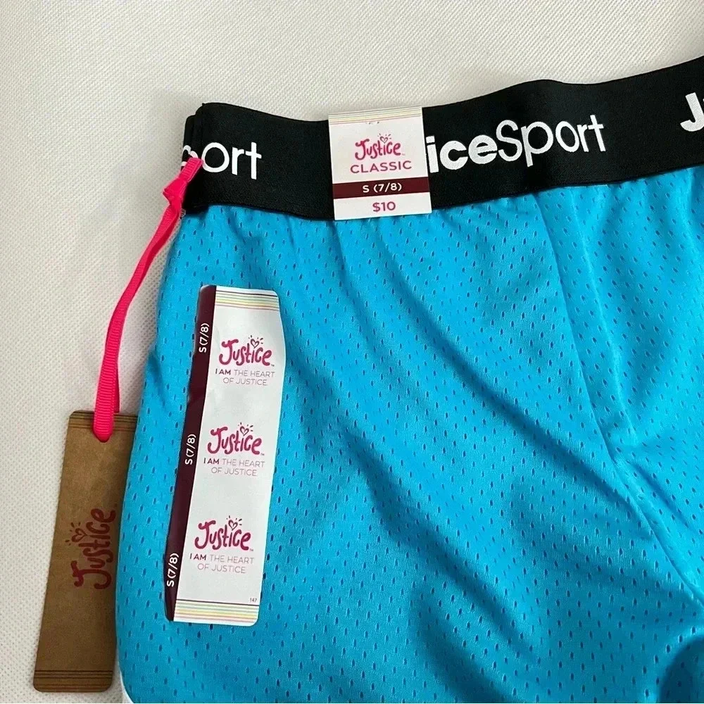 Justice Girls Core Solid Mesh Shorts Blue/Black Elastic Waist size Small (7/8)